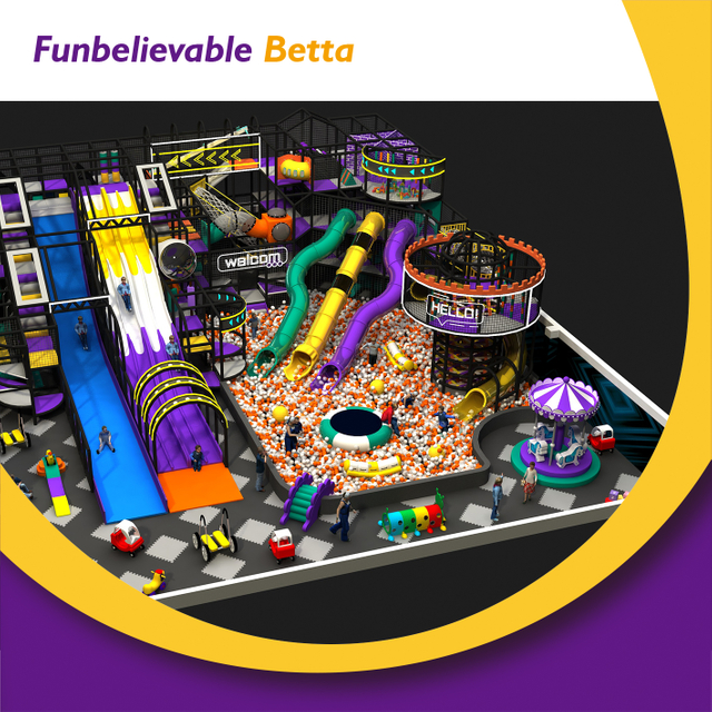 Bettaplay500m²孩子们玩乐园设备商业室内游乐场，带有多幻灯片设计