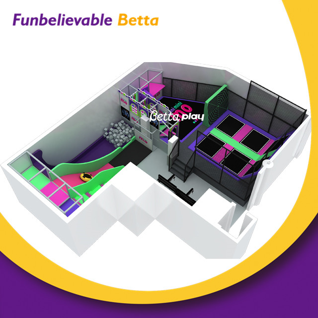 Bettaplay专业设计免费跳跃成人儿童大室内泡沫坑蹦床公园与忍者战士