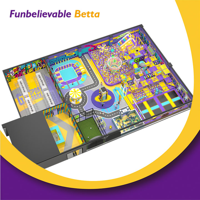 Bettaplay 570平方米室内乐园带有蹦床公园软乐园和Ninja课程的商业设备