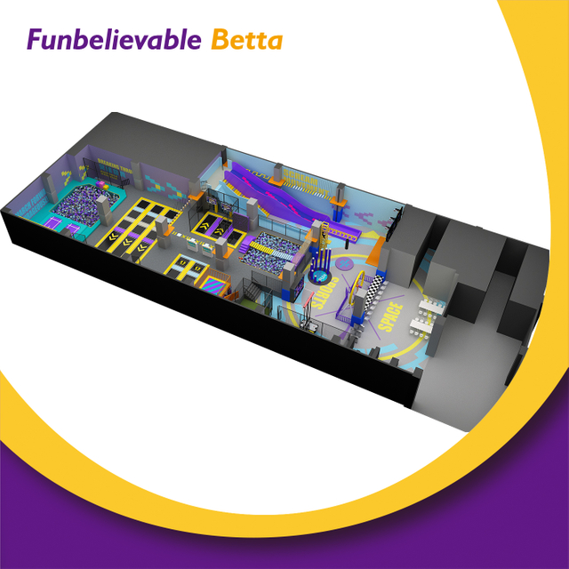 Bettaplay1200m²蹦床主题具有小型高攀岩绳娱乐设备，用于市场购物中心