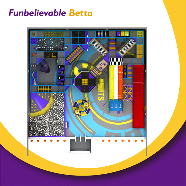 Bettaplay 1720平方米室内儿童娱乐区，具有三个幻灯片网和幻灯片主题城堡