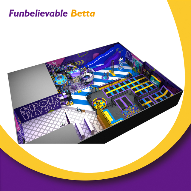 Bettaplay1668m²蹦床公园的小幻灯片，带球池的彩色主题安全区域所有年龄段 